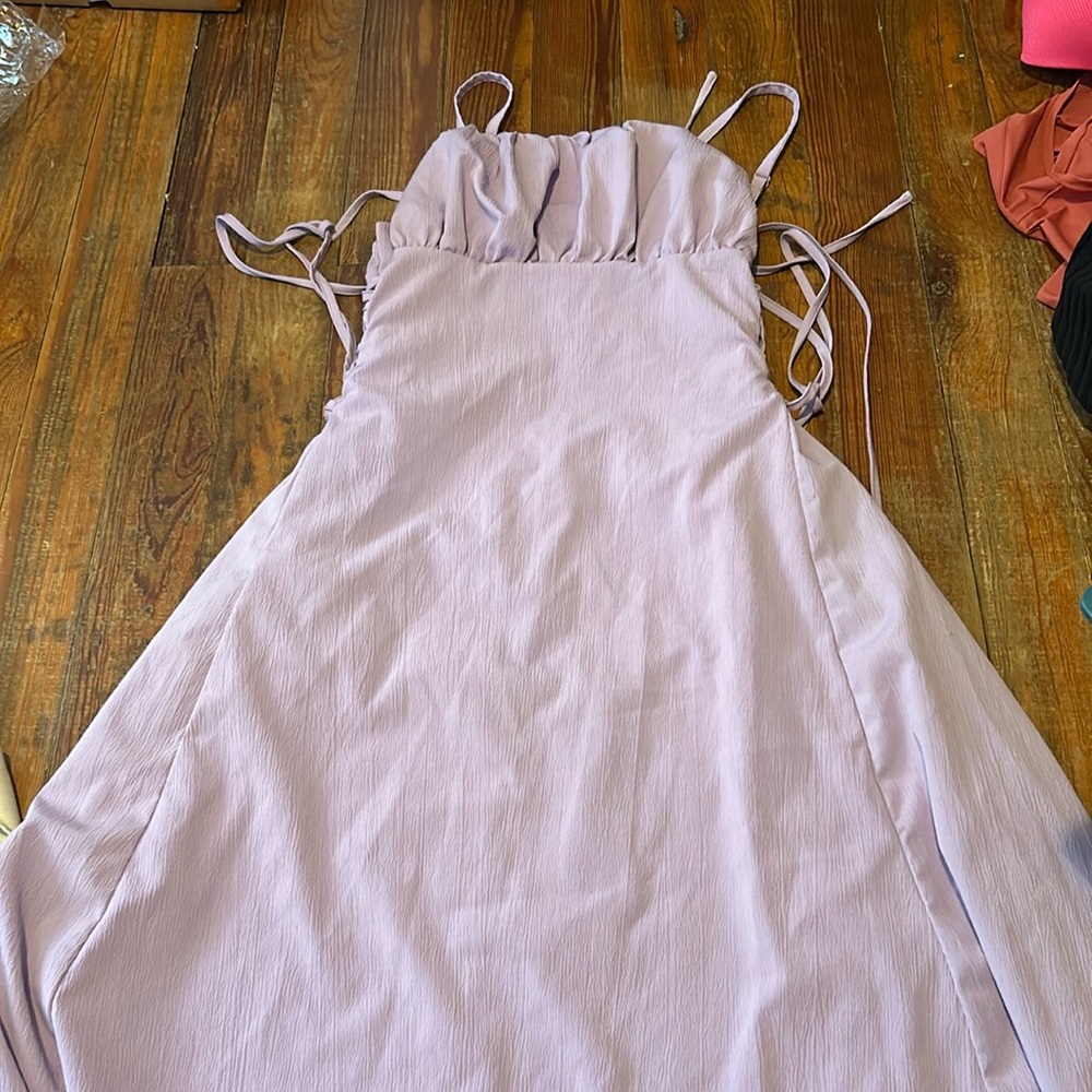 Lavender waist cinched dress